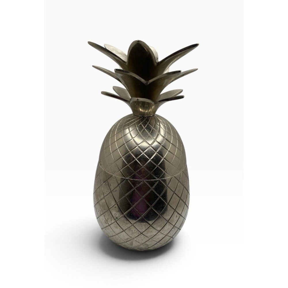 Tommy Bahama Silver Tone Metal Pineapple Shaped Ice Bucket Lattice Barware